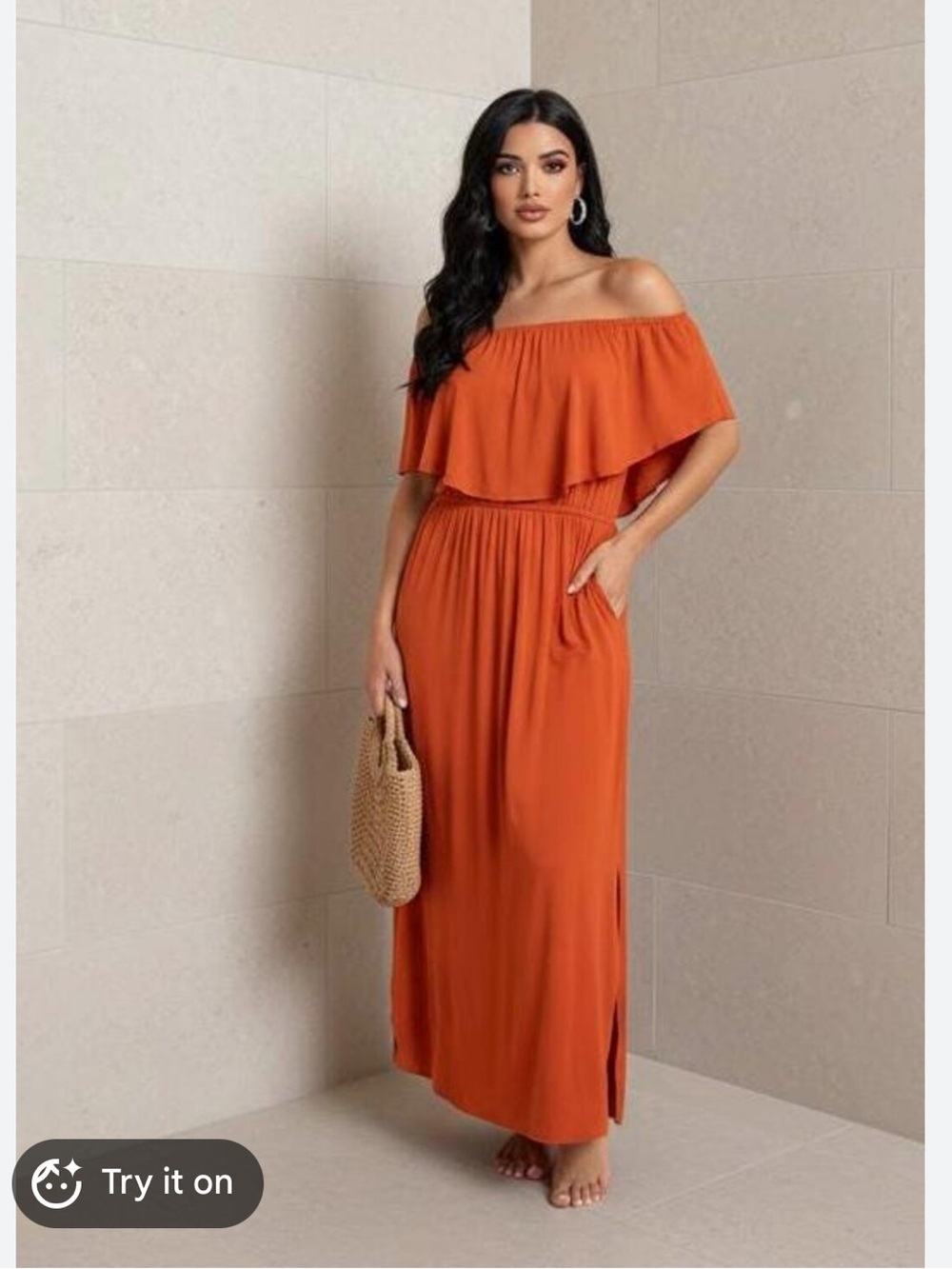 Sugarlips Off-Shoulder Maxi Dress in Rust orange XS